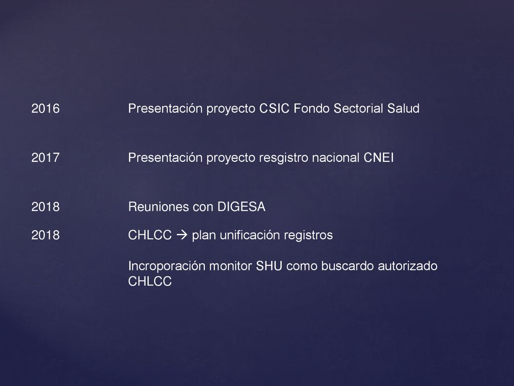2016 Presentación proyecto CSIC Fondo Sectorial Salud Presentación proyecto resgistro nacional CNEI.