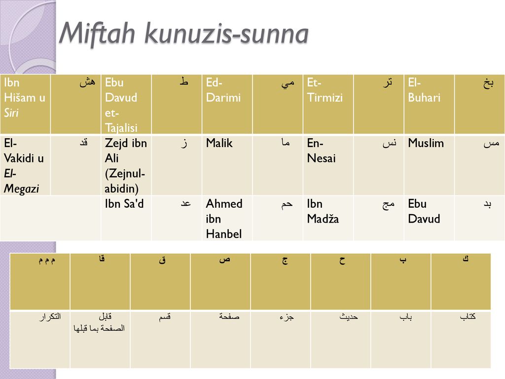 Miftah kunuzis-sunna Ibn Hišam u Siri هش Ebu Davud et- Tajalisi ط