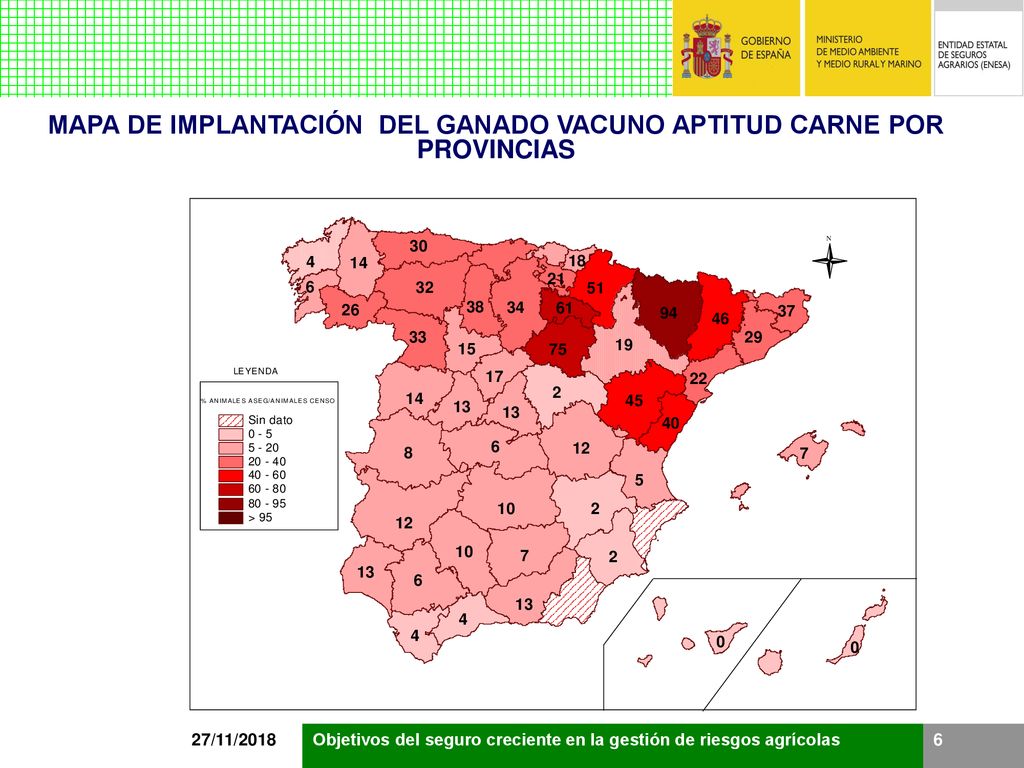 MAPA DE IMPLANTACIÓN DEL GANADO VACUNO APTITUD CARNE POR PROVINCIAS