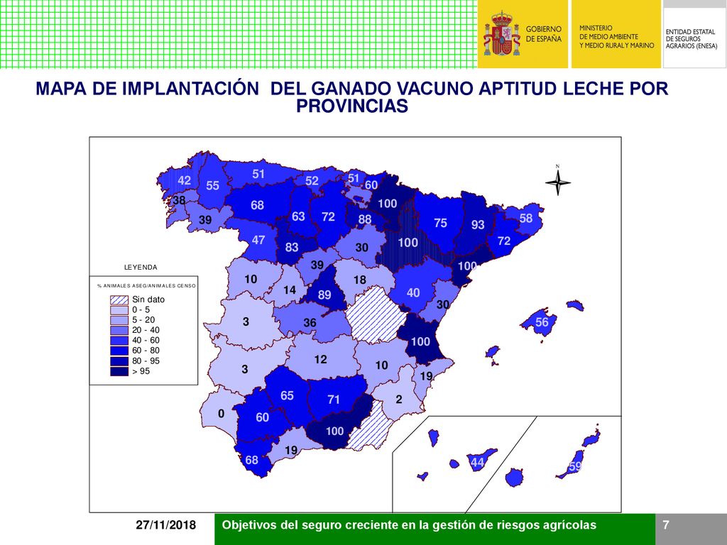 MAPA DE IMPLANTACIÓN DEL GANADO VACUNO APTITUD LECHE POR PROVINCIAS