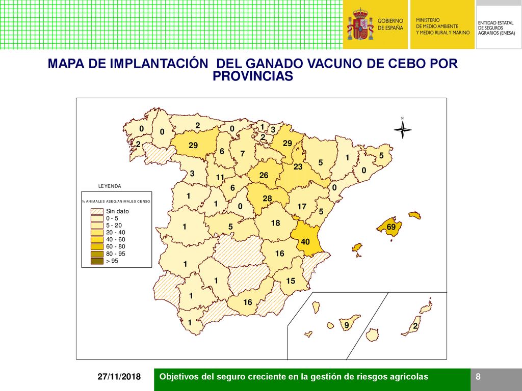 MAPA DE IMPLANTACIÓN DEL GANADO VACUNO DE CEBO POR PROVINCIAS