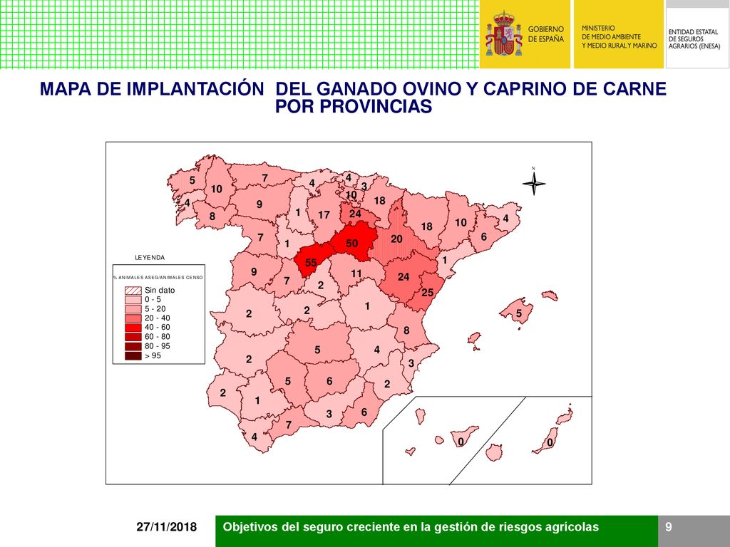 MAPA DE IMPLANTACIÓN DEL GANADO OVINO Y CAPRINO DE CARNE POR PROVINCIAS