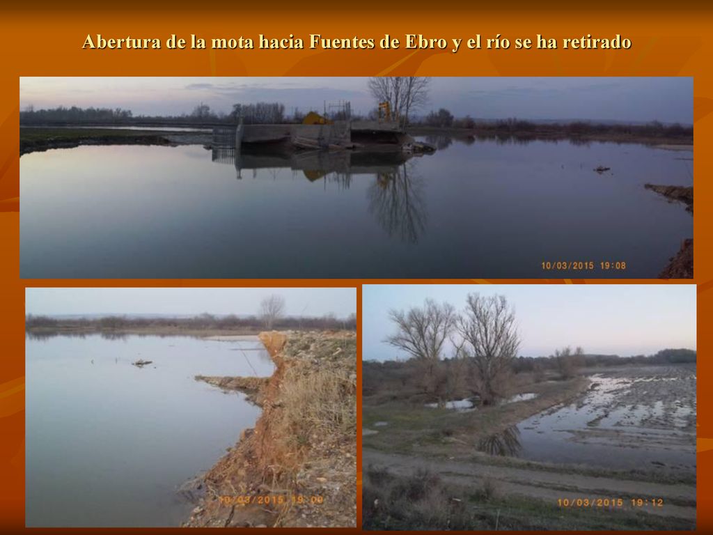 Abertura de la mota hacia Fuentes de Ebro y el río se ha retirado