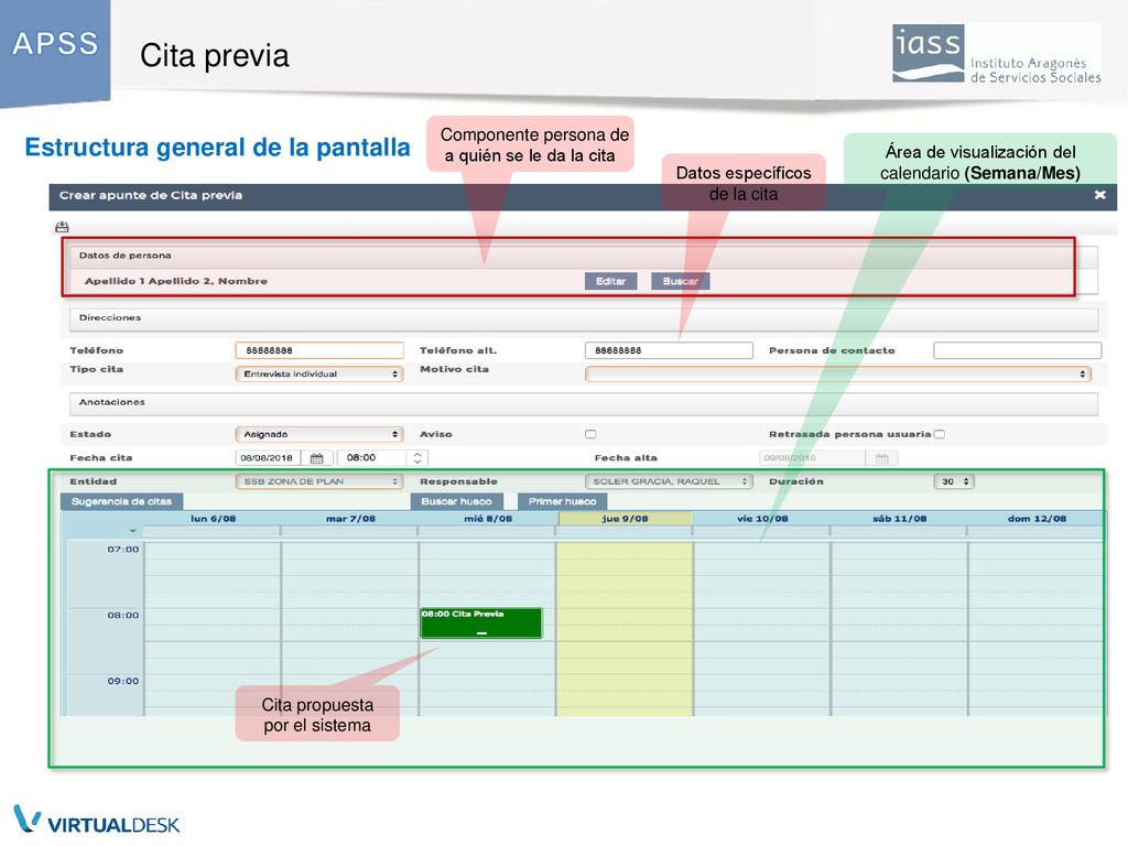 Cita previa 15 Estructura general de la pantalla Componente persona de