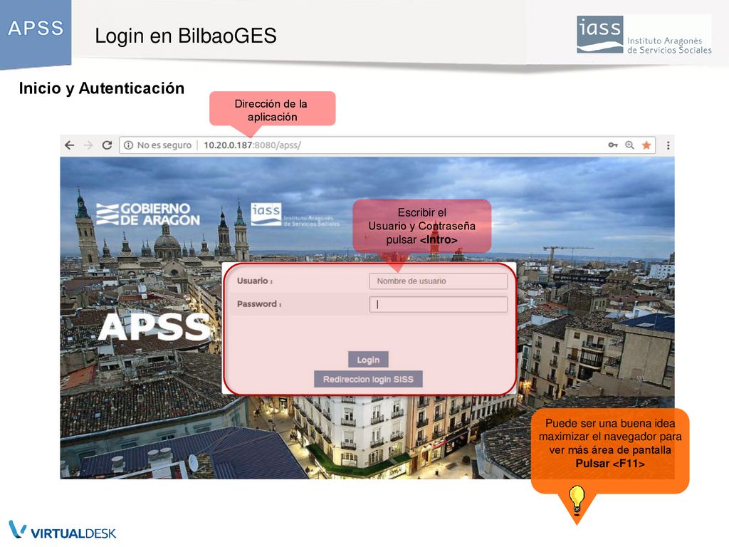 Login en BilbaoGES 5 Inicio y Autenticación Dirección de la aplicación