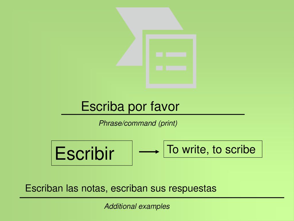 Escribir Escriba por favor To write, to scribe