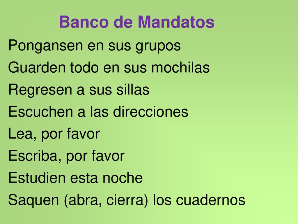 Banco de Mandatos Pongansen en sus grupos Guarden todo en sus mochilas