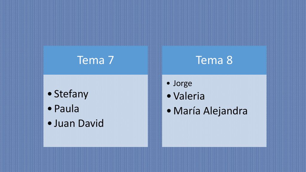 Tema 7 Stefany Paula Juan David Tema 8 Jorge Valeria María Alejandra