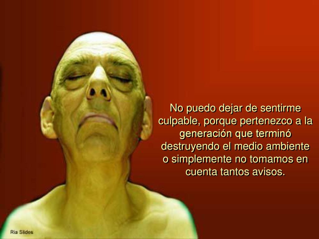 No puedo dejar de sentirme culpable, porque pertenezco a la generación que terminó destruyendo el medio ambiente o simplemente no tomamos en cuenta tantos avisos.