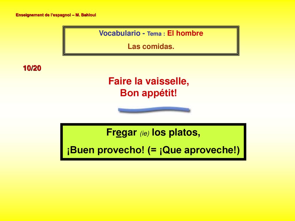 Faire la vaisselle, Bon appétit! ¡Buen provecho! (= ¡Que aproveche!)