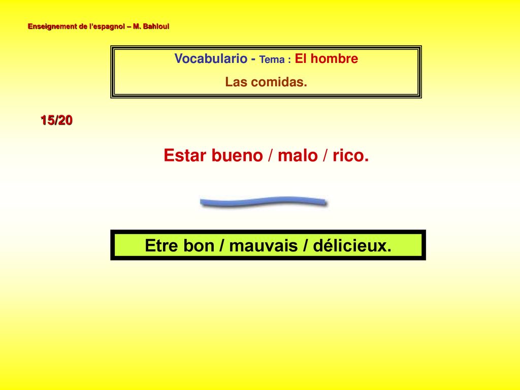 Estar bueno / malo / rico. Etre bon / mauvais / délicieux.