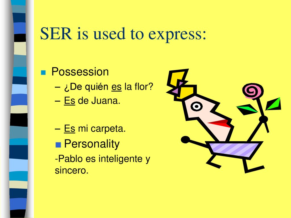 SER is used to express: Possession Personality ¿De quién es la flor