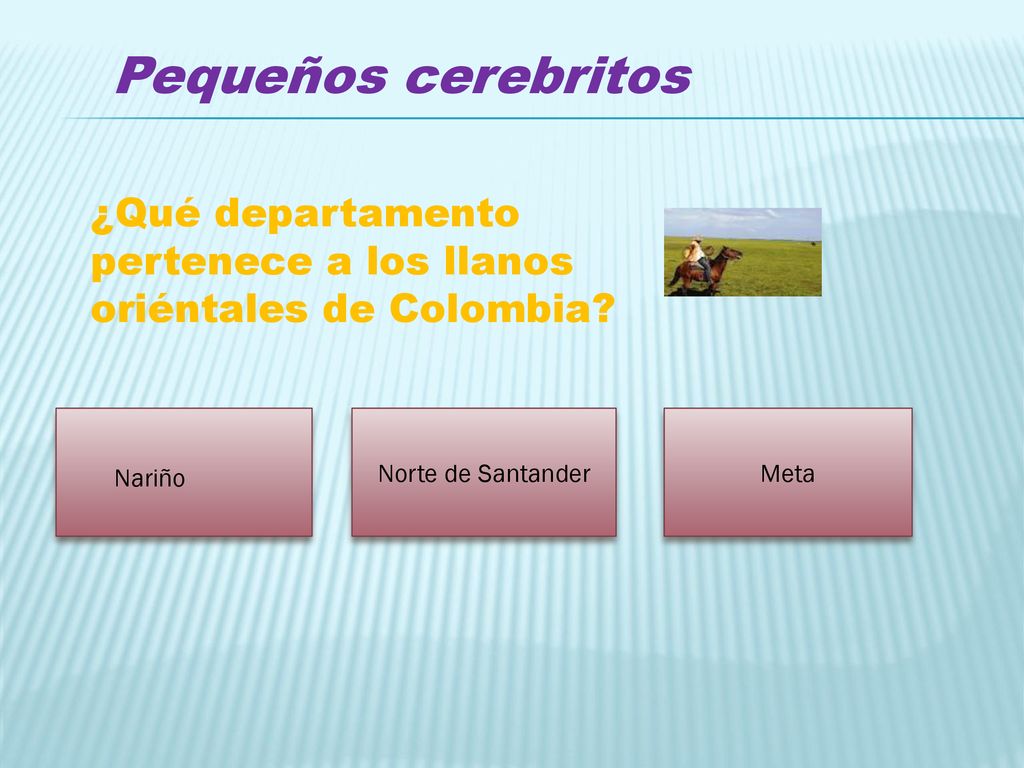 Pequeños cerebritos ¿Qué departamento pertenece a los llanos oriéntales de Colombia Norte de Santander.