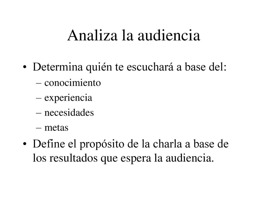 Analiza la audiencia Determina quién te escuchará a base del: