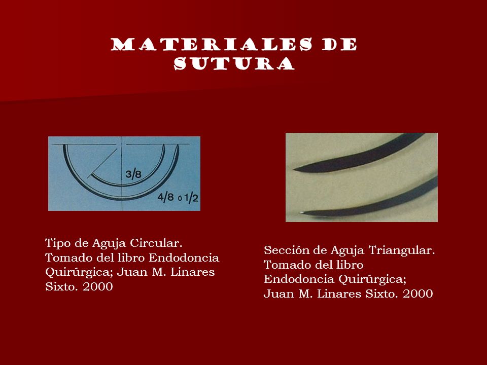 MATERIALES DE SUTURA Tipo de Aguja Circular. Tomado del libro Endodoncia Quirúrgica; Juan M. Linares Sixto