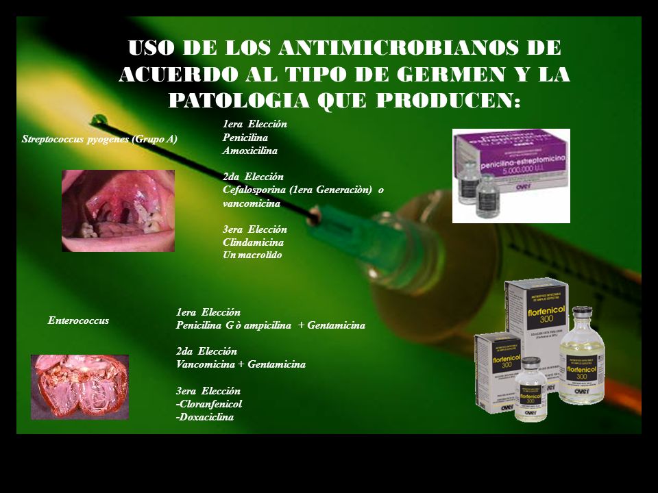USO DE LOS ANTIMICROBIANOS DE ACUERDO AL TIPO DE GERMEN Y LA PATOLOGIA QUE PRODUCEN: