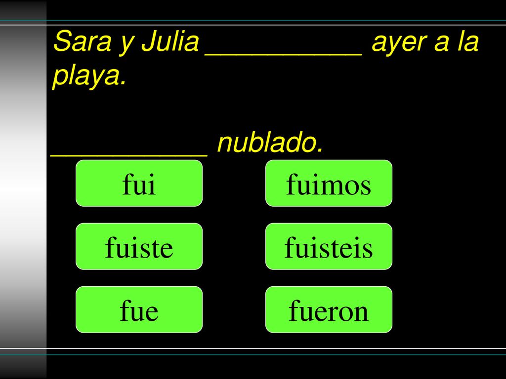 Sara y Julia __________ ayer a la playa. __________ nublado.