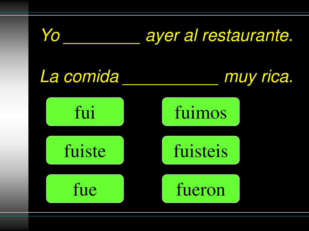Yo ________ ayer al restaurante. La comida __________ muy rica.