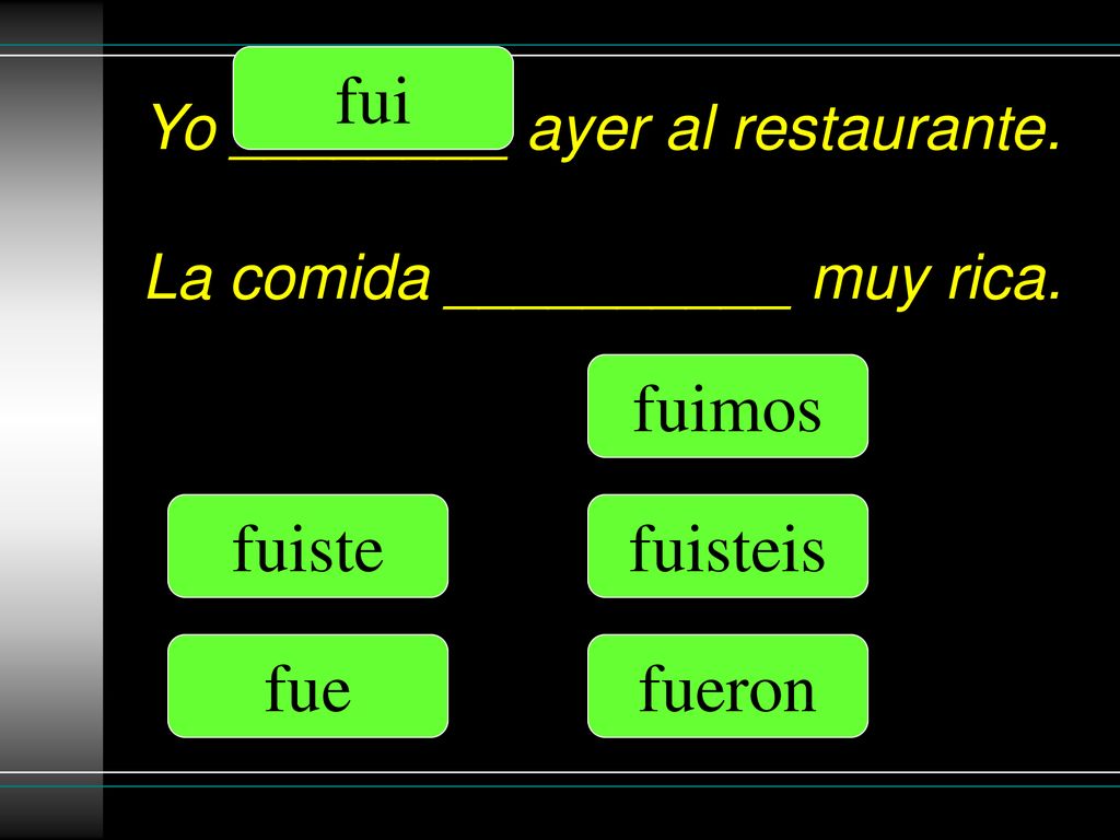 Yo ________ ayer al restaurante. La comida __________ muy rica.