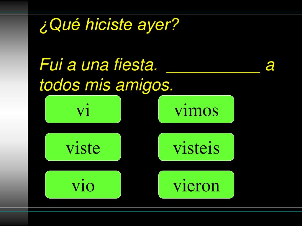 ¿Qué hiciste ayer Fui a una fiesta. __________ a todos mis amigos.