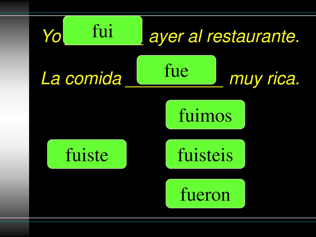 Yo ________ ayer al restaurante. La comida __________ muy rica.