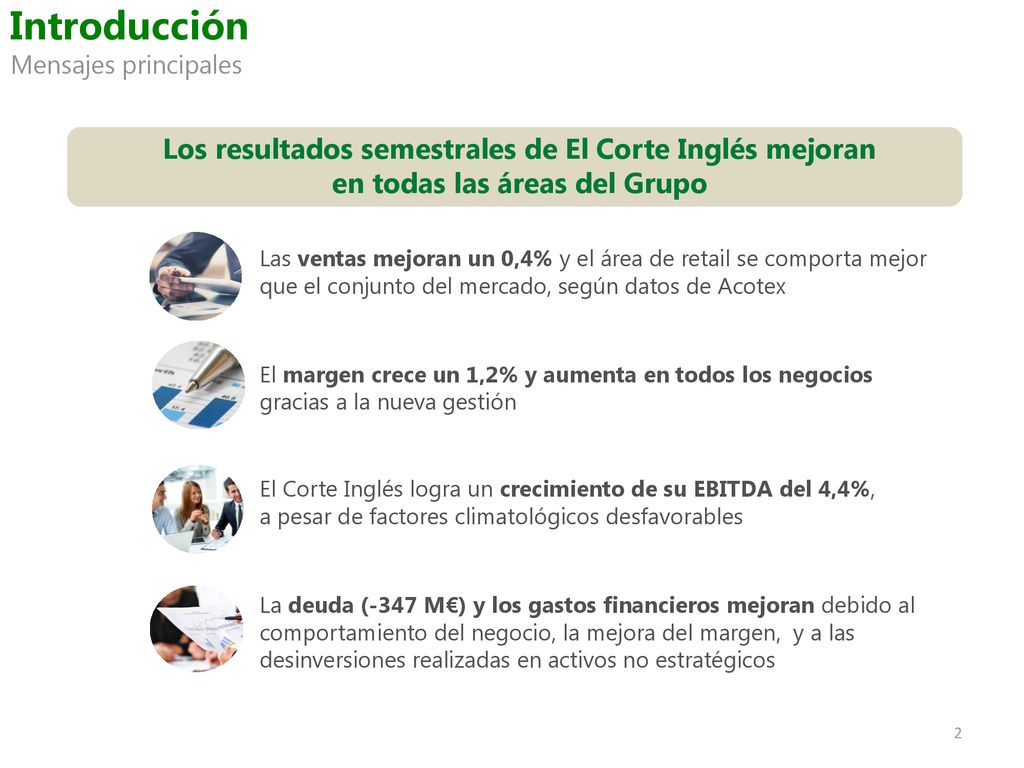 Introducción Los resultados semestrales de El Corte Inglés mejoran