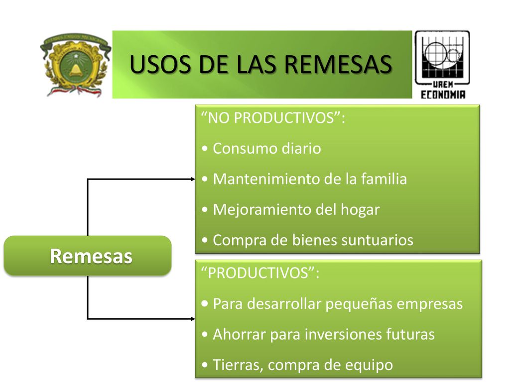 USOS DE LAS REMESAS Remesas Remesas NO PRODUCTIVOS : Consumo diario
