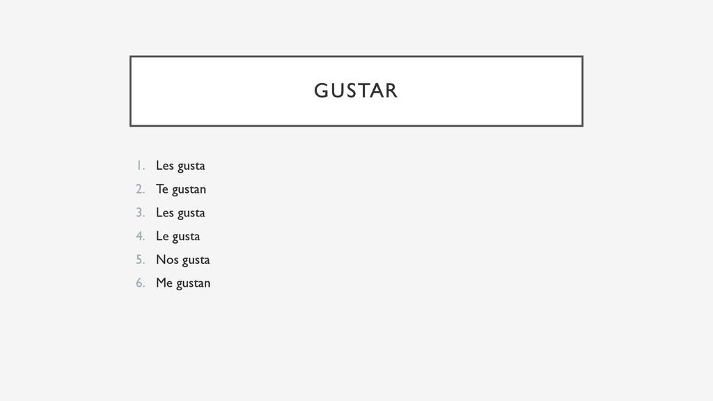 gustar Les gusta Te gustan Le gusta Nos gusta Me gustan