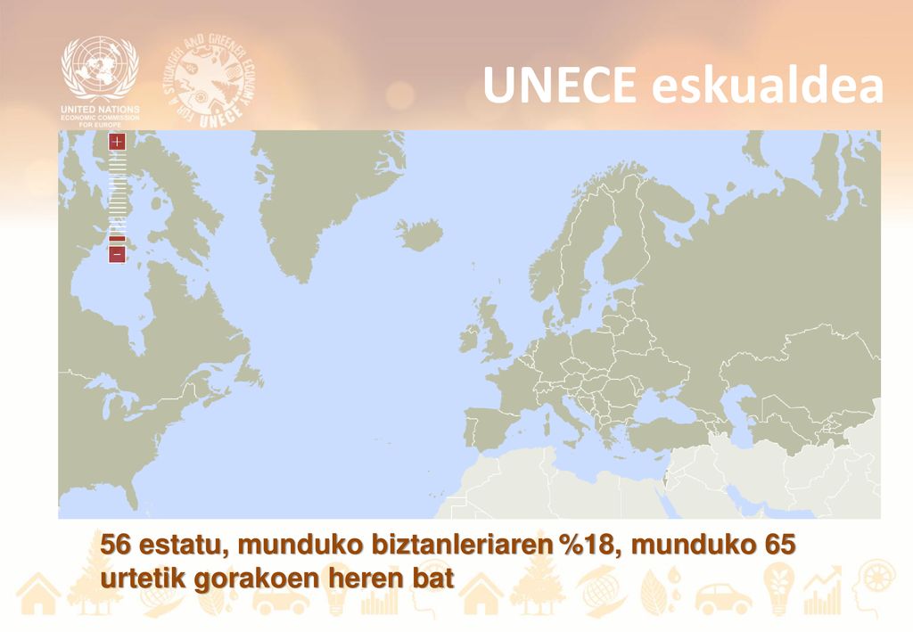 UNECE eskualdea 56 estatu, munduko biztanleriaren %18, munduko 65 urtetik gorakoen heren bat