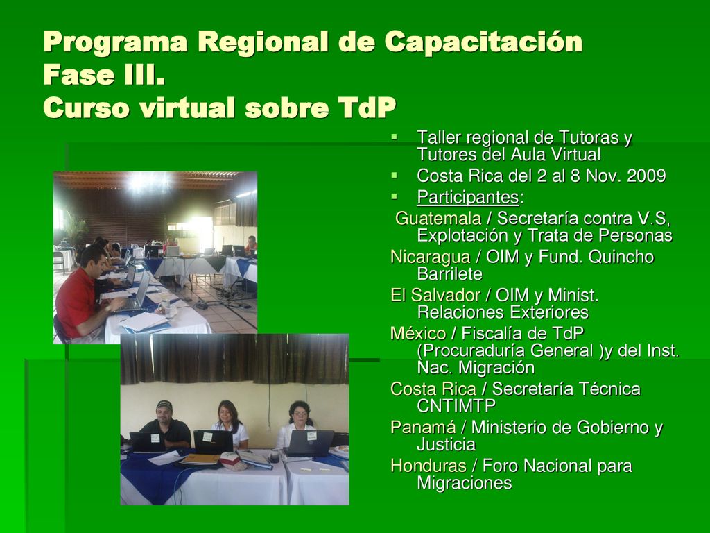 Programa Regional de Capacitación Fase III. Curso virtual sobre TdP