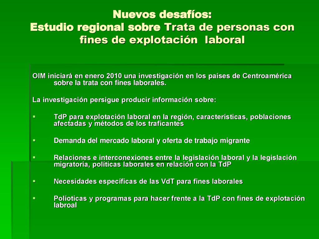 Nuevos desafíos: Estudio regional sobre Trata de personas con fines de explotación laboral