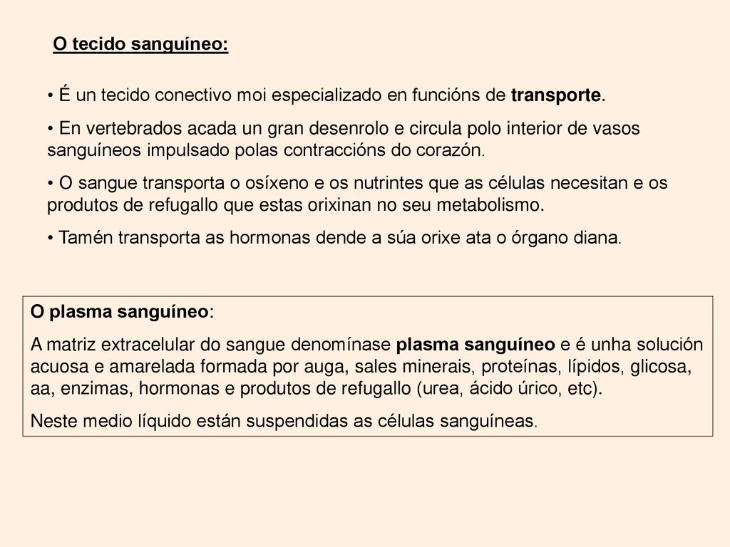 O tecido sanguíneo: É un tecido conectivo moi especializado en funcións de transporte.
