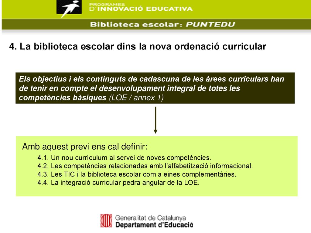 4. La biblioteca escolar dins la nova ordenació curricular