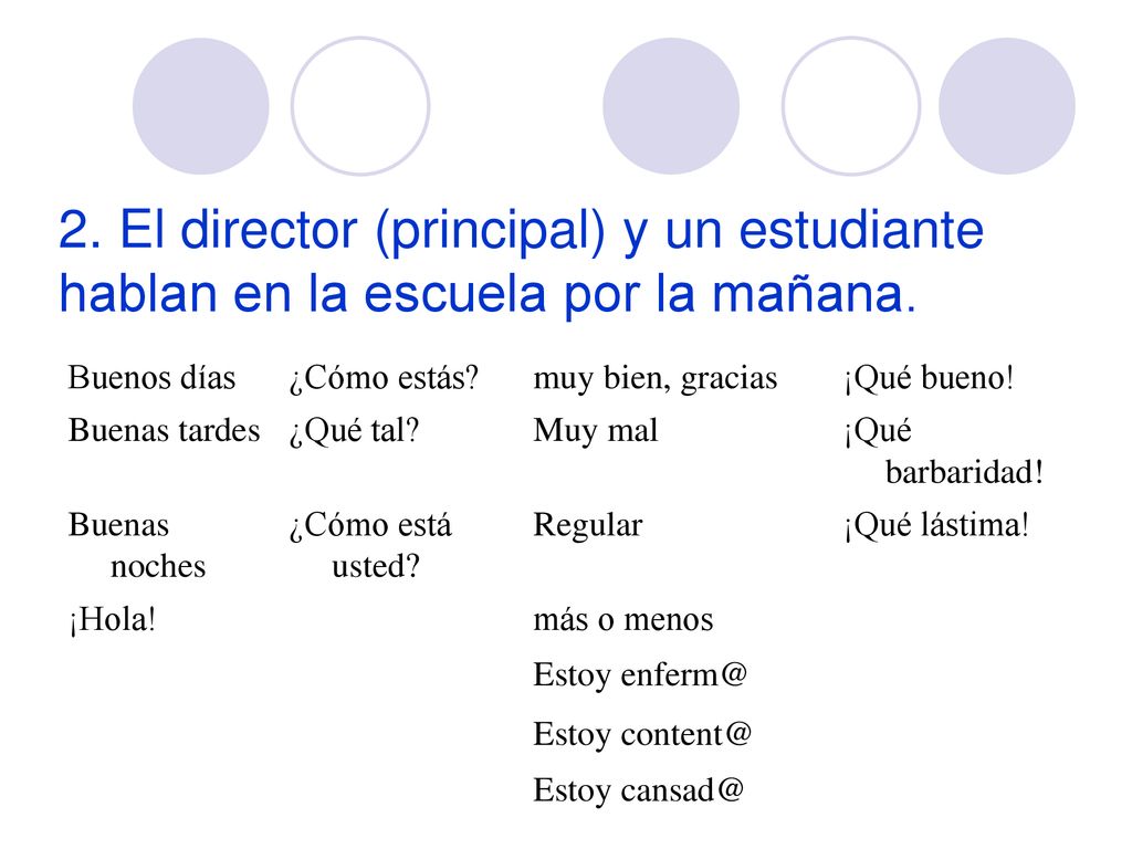 2. El director (principal) y un estudiante hablan en la escuela por la mañana.