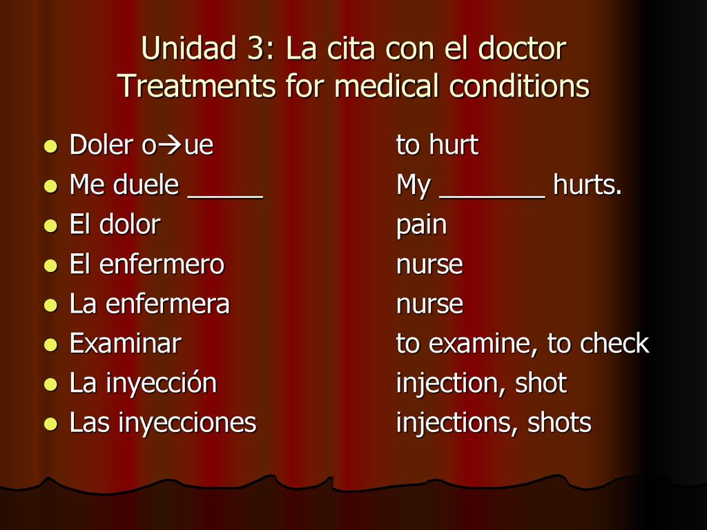 Unidad 3: La cita con el doctor Treatments for medical conditions