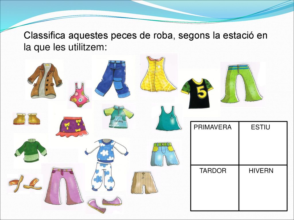 Classifica aquestes peces de roba, segons la estació en la que les utilitzem:
