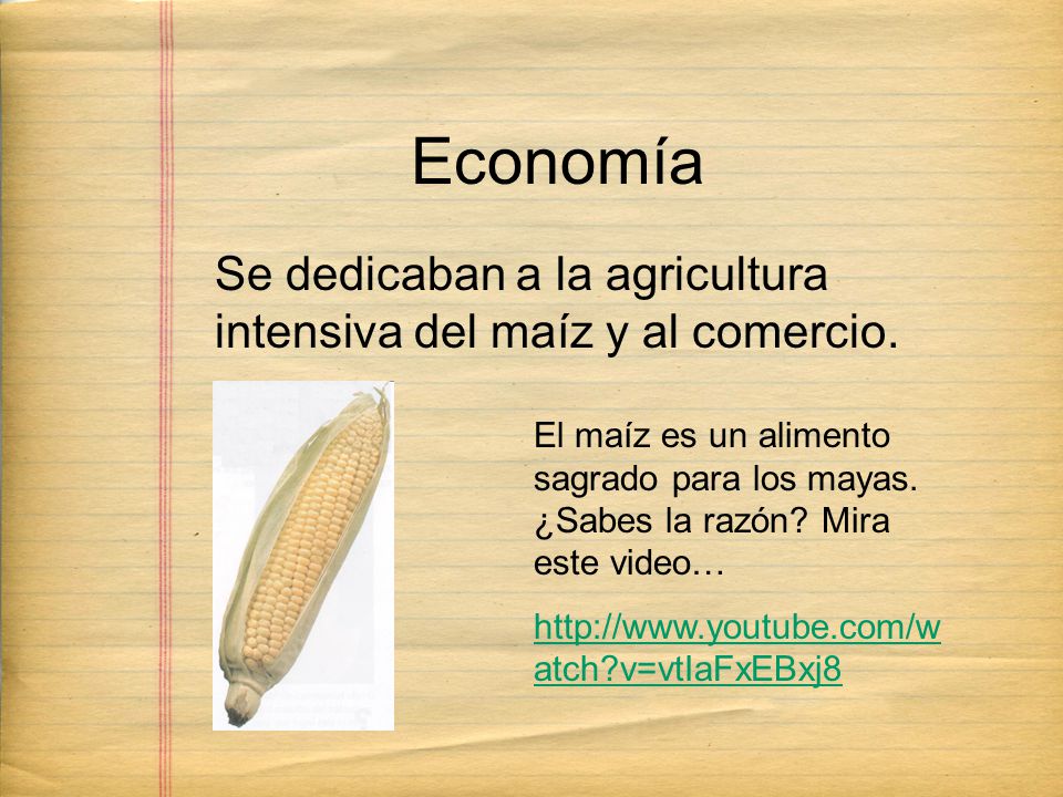Economía Se dedicaban a la agricultura intensiva del maíz y al comercio.