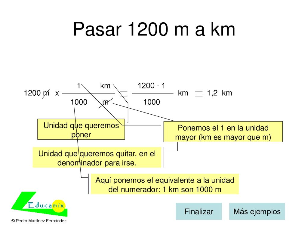 Pasar 1200 m a km 1. km · m. x. km. 1,2 km m Unidad que queremos poner.