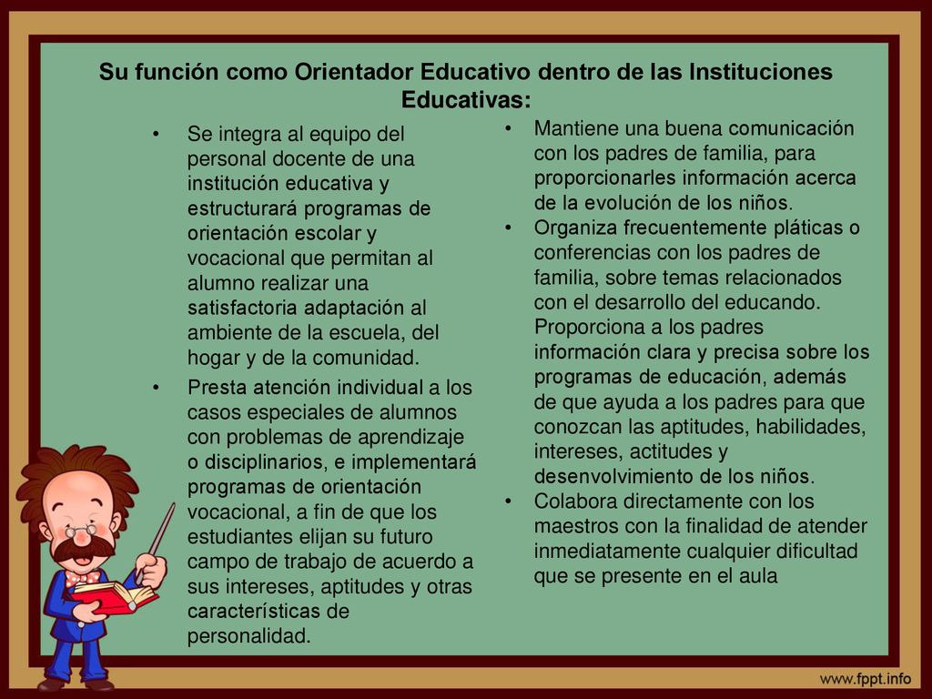 Su función como Orientador Educativo dentro de las Instituciones Educativas: