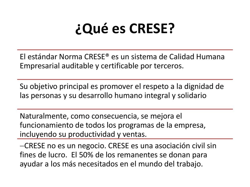 ¿Qué es CRESE El estándar Norma CRESE® es un sistema de Calidad Humana Empresarial auditable y certificable por terceros.
