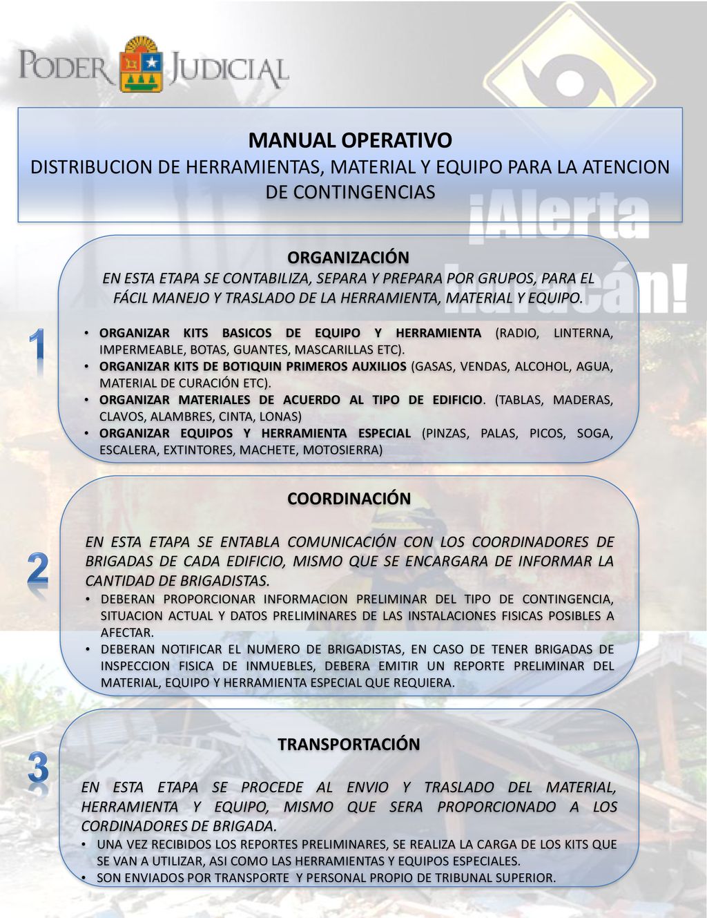 MANUAL OPERATIVO DISTRIBUCION DE HERRAMIENTAS, MATERIAL Y EQUIPO PARA LA ATENCION DE CONTINGENCIAS