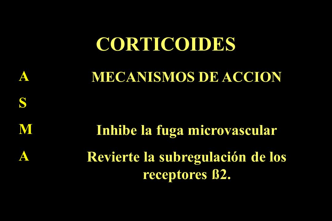 CORTICOIDES A MECANISMOS DE ACCION S M Inhibe la fuga microvascular