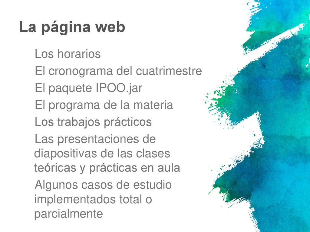 La página web Los horarios El cronograma del cuatrimestre