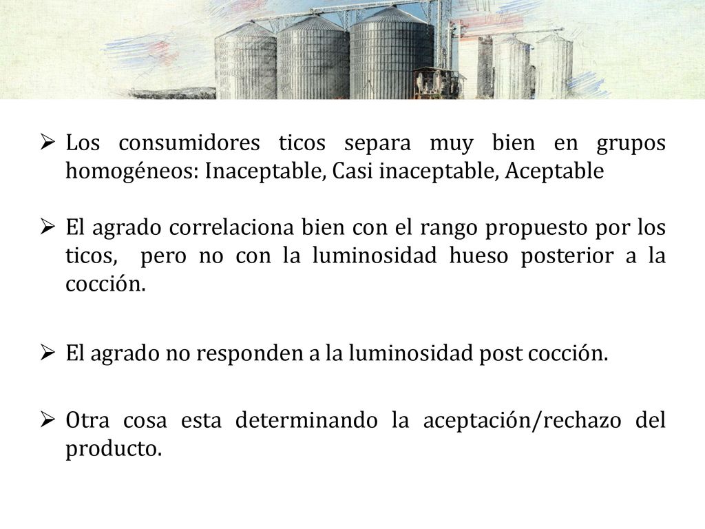 Los consumidores ticos separa muy bien en grupos homogéneos: Inaceptable, Casi inaceptable, Aceptable