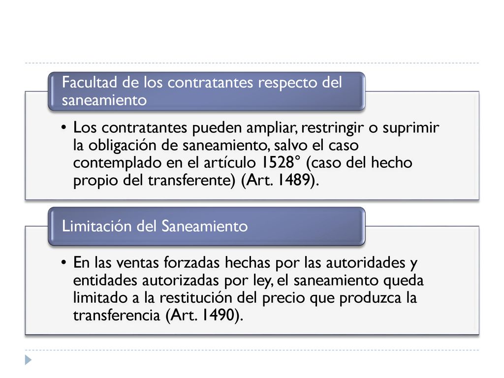 Los contratantes pueden ampliar, restringir o suprimir la obligación de saneamiento, salvo el caso contemplado en el artículo 1528° (caso del hecho propio del transferente) (Art. 1489).
