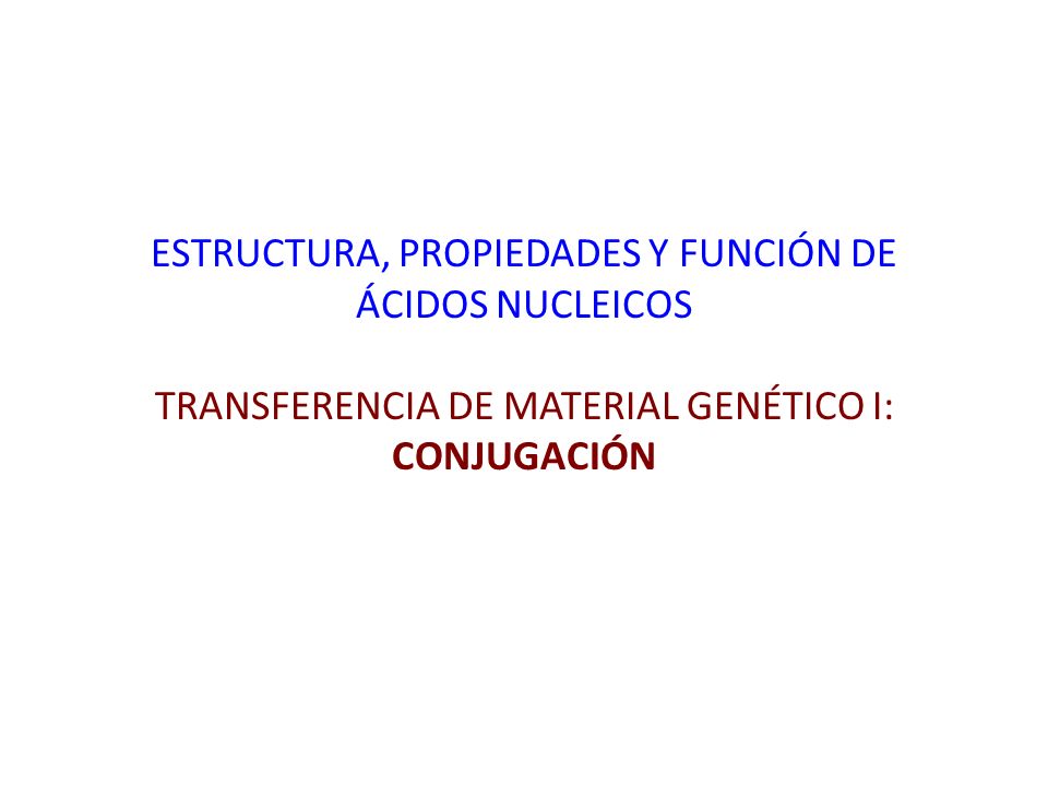 ESTRUCTURA, PROPIEDADES Y FUNCIÓN DE ÁCIDOS NUCLEICOS TRANSFERENCIA DE MATERIAL GENÉTICO I: CONJUGACIÓN