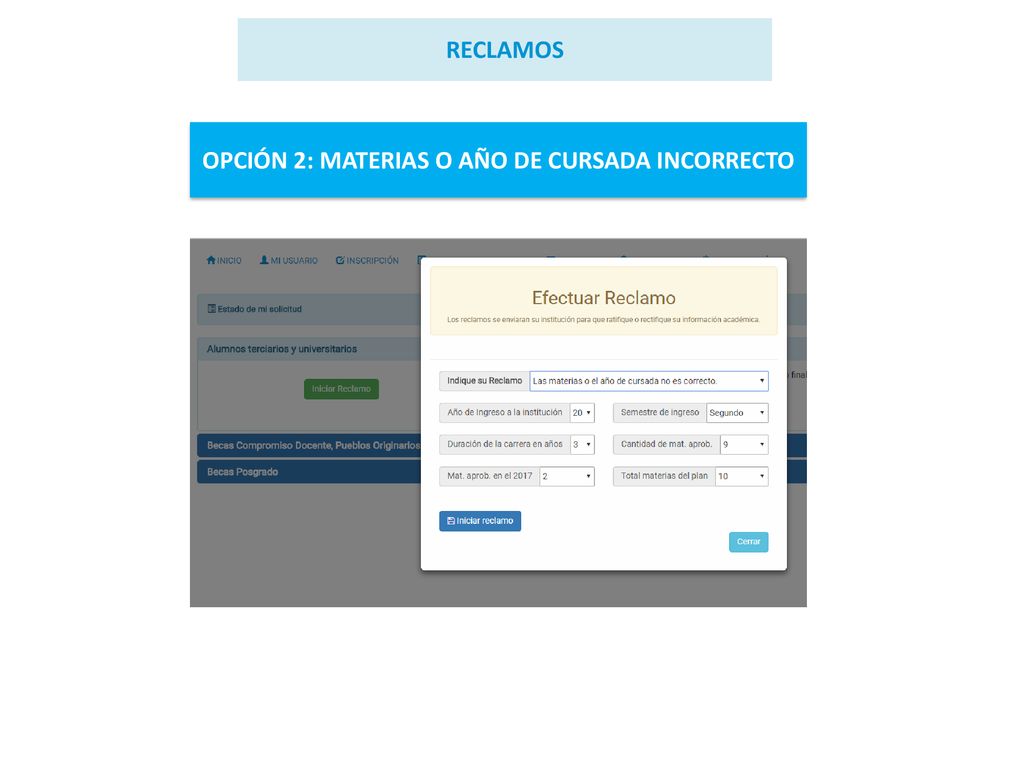 OPCIÓN 2: MATERIAS O AÑO DE CURSADA INCORRECTO