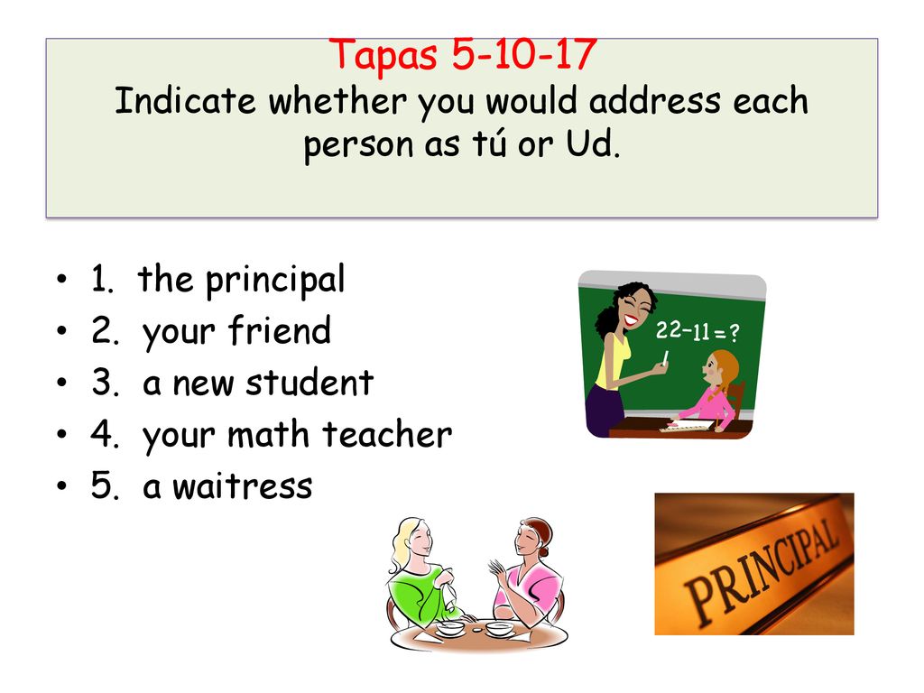 Tapas Indicate whether you would address each person as tú or Ud.