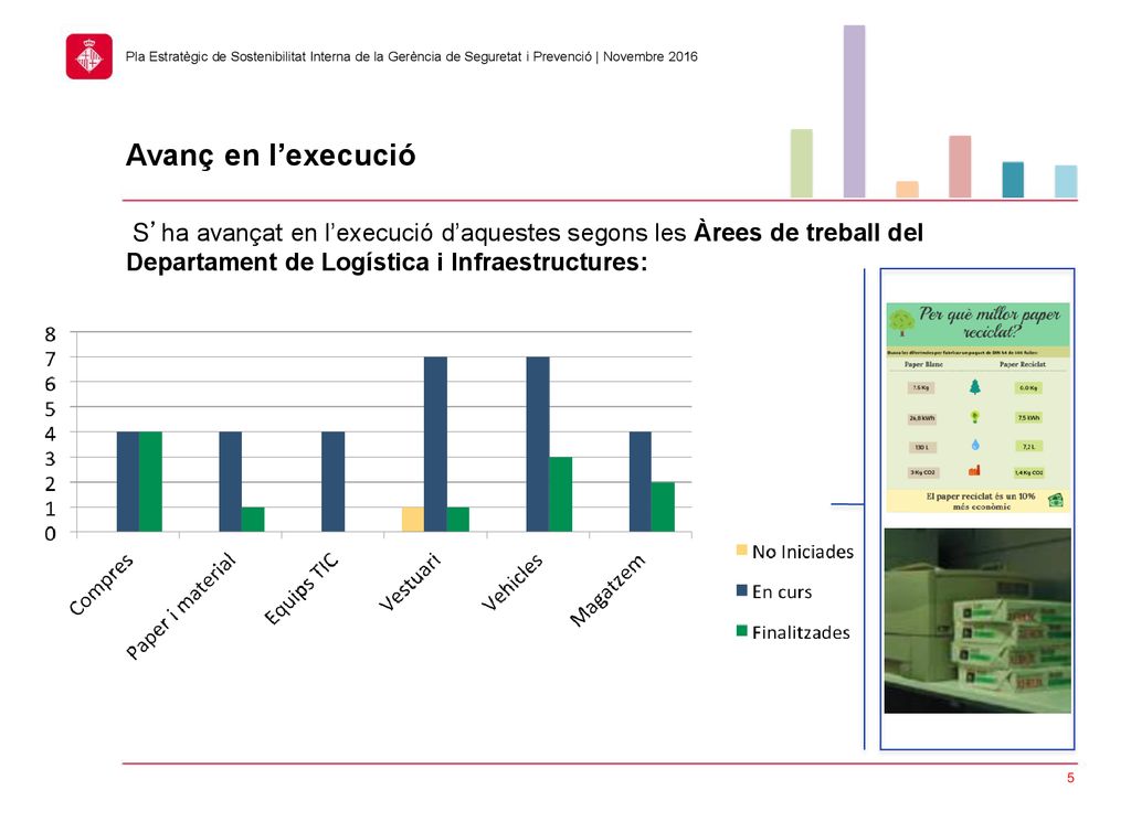 Avanç en l’execució S’ha avançat en l’execució d’aquestes segons les Àrees de treball del Departament de Logística i Infraestructures: