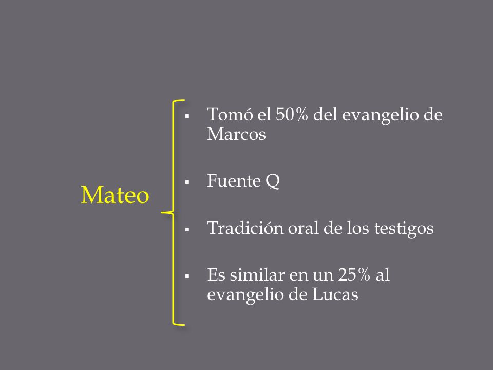 Mateo Tomó el 50% del evangelio de Marcos Fuente Q